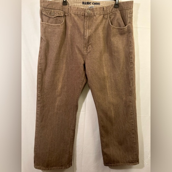 Basic Code Flap Pocket Wide Leg Brown Jeans Size 48 - Picture 2 of 9